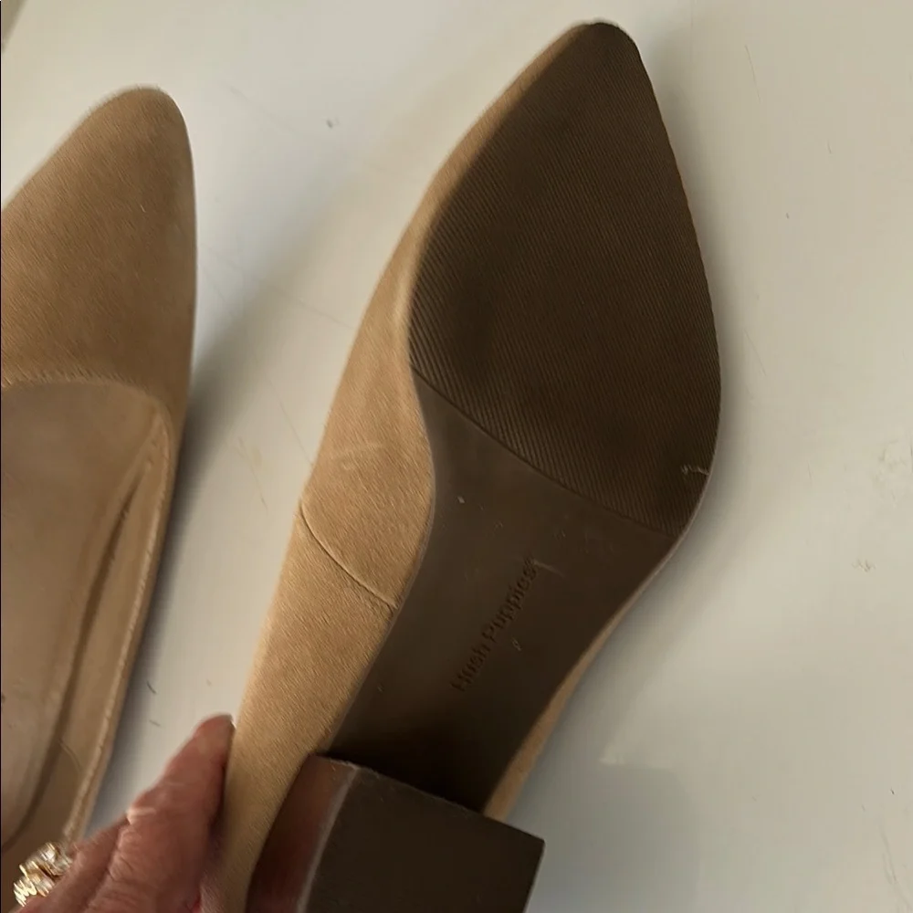 Hush Puppies Tan Suede Block Heels Like New - Picture 4 of 5
